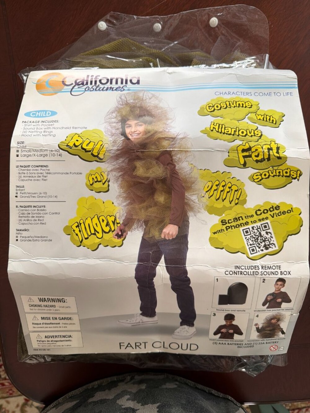 California Costumes Fart Cloud Kids Halloween Costume L/XL 10-14 No Sound Box